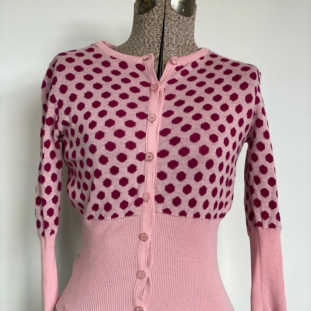 Anthropologie pink polka dot sweater